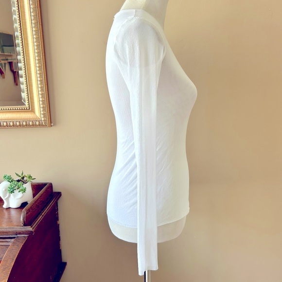 Y2K Petite Pois by Viviana White Mesh Long Sleeve Crew Neck Tee Top Semi Sheer S - Picture 5 of 9